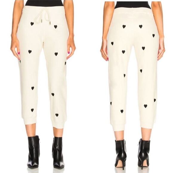 THE GREAT. Pants - The Great Pants Womens Small Cream Heart Embroidered Crop Jogger Sporty Casual